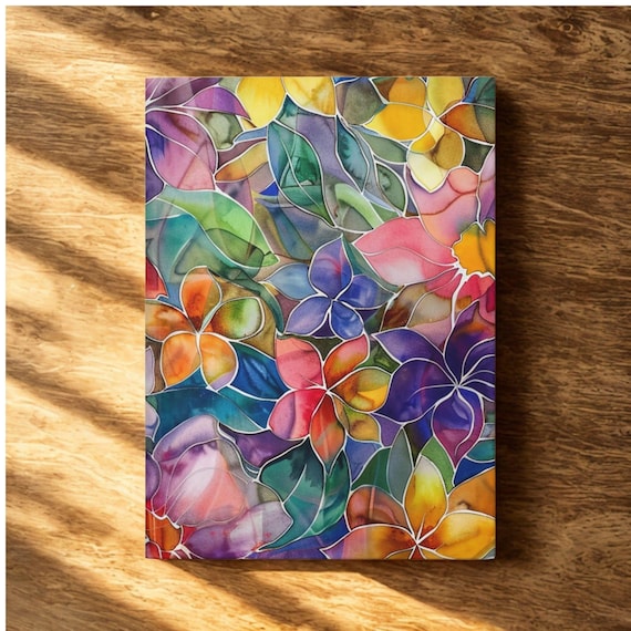Botanical Journal Journaling Gift for Writer Floral Notebook Stained Glass Flowers Note Book for Women Hardcover Diary Poetry Writing Gift