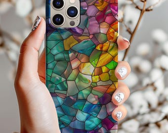 Stained Glass Phone Case Aesthetic iPhone 16 Pro Max Plus, 15, 14, 13, 12, Samsung Galaxy S23, S24 Ultra Tough Cover Bunte Telefonhülle