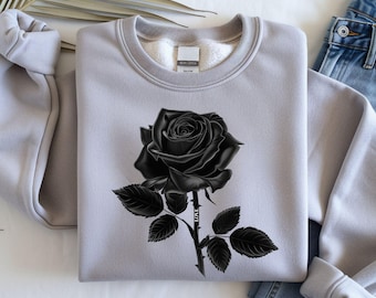 Vintage Floral Sweatshirt Black Rose Shirt Goth Aesthetic Botanical Cottagecore Flower Sweater Trendy Fall Top for Women Romantic Gift