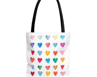 Heart Tote Bag Valentine's Day Tote Love Bag Cute Heart Print Bag Watercolor Hearts Cute Shoulder Bag for Girlfriend Valentines Day Gift
