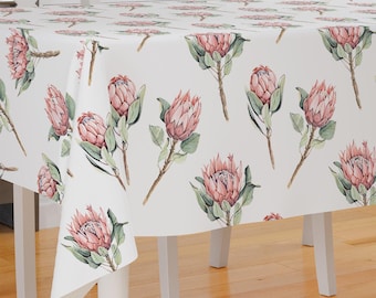 Watercolor Protea Flower Design Premium Fabric Tablecloth Dining Tablecloth Patio Tablecloth Runner Housewarming Gift Home Decoration
