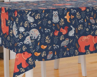 Forest Animals Fairytale Theme Design Premium Fabric Tablecloth Dining Tablecloth Patio Tablecloth Runner Housewarming Gift Home Decoration