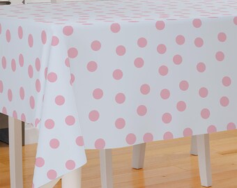 Nappe en tissu de qualité supérieure rose pastel à pois, nappe à manger pour patio, chemin de table, cadeau de pendaison de crémaillère, décoration de la maison