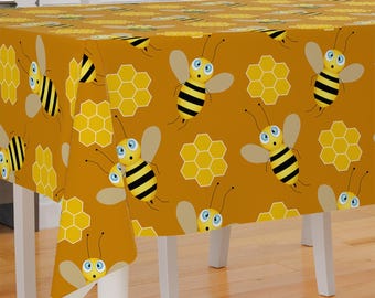 Bee And Honeycomb Theme Design Premium Fabric Tablecloth Dining Tablecloth Patio Tablecloth Runner Housewarming Gift Home Decoration