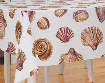 Watercolor Sea Shells Theme Premium Fabric Tablecloth Dining Tablecloth Patio Tablecloth Runner Housewarming Gift Home Decoration