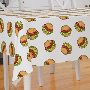 Cartoon Hamburger Food Theme Design Premium Fabric Tablecloth Dining Tablecloth Patio Tablecloth Runner Housewarming Gift Home Decoration