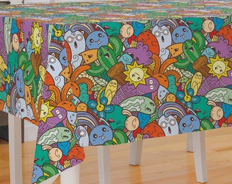 Funny Cartoon Monsters Design Premium Fabric Tablecloth Dining Tablecloth Patio Tablecloth Runner Housewarming Gift Home Decoration