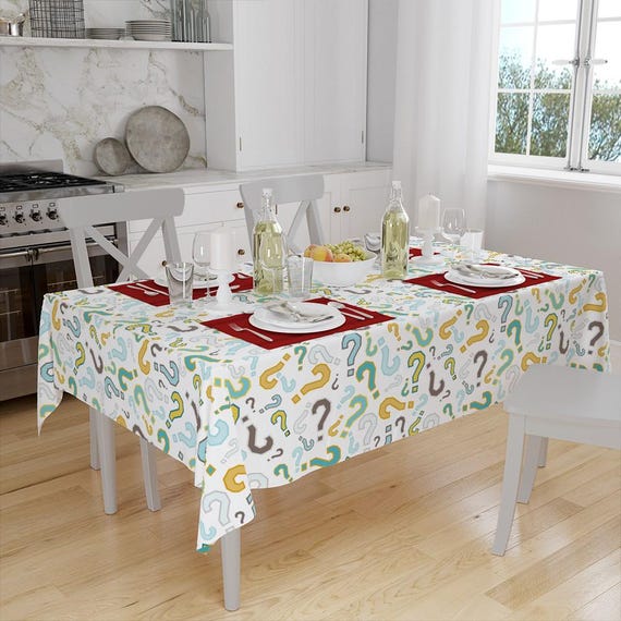 Quiz Fragezeichen Thema Premium Stoff Tischdecke Esszimmer Tischdecke Terrasse Tischdecke Läufer Housewarming Geschenk Home Dekoration
