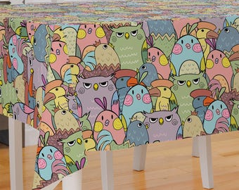 Different Birds Cartoon Theme Design Premium Fabric Tablecloth Dining Tablecloth Patio Tablecloth Runner Housewarming Gift Home Decoration