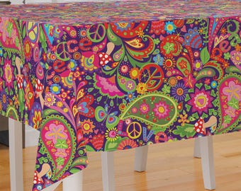 60s 70s Hippie Design Premium Fabric Tablecloth Dining Tablecloth Patio Tablecloth Runner Housewarming Gift Home Decoration