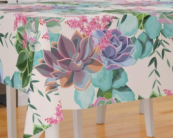Beautiful Succulents Theme Premium Fabric Tablecloth Dining Tablecloth Patio Tablecloth Runner Housewarming Gift Home Decoration