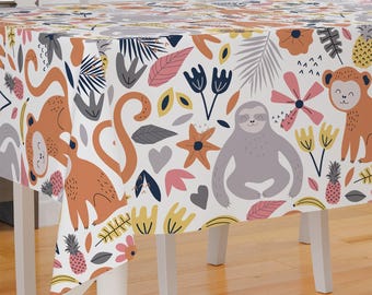 Baby Monkey And Koala Design Premium Fabric Tablecloth Dining Tablecloth Patio Tablecloth Runner Housewarming Gift Home Decoration