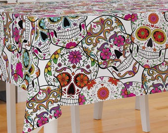 Halloween Sugar Skulls Theme Premium Fabric Tablecloth Dining Tablecloth Patio Tablecloth Runner Housewarming Gift Home Decoration