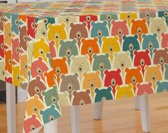 Colorful Bears Theme Design Premium Fabric Tablecloth Dining Tablecloth Patio Tablecloth Runner Housewarming Gift Home Decoration