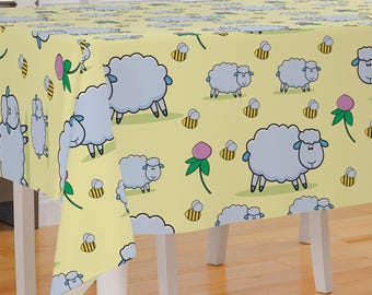 Cartoon Sheep Bumble Bee Design Premium Fabric Tablecloth Dining Tablecloth Patio Tablecloth Runner Housewarming Gift Home Decoration