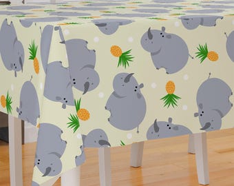 Adorable Baby Rino Theme Design Premium Fabric Tablecloth Dining Tablecloth Patio Tablecloth Runner Housewarming Gift Home Decoration