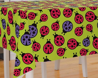 Red Purple Ladybug Design Premium Fabric Tablecloth Dining Tablecloth Patio Tablecloth Runner Housewarming Gift Home Decoration