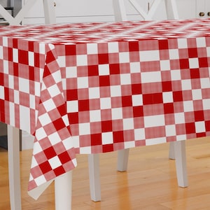Red White Checkered Pattern Premium Fabric Tablecloth Dining Tablecloth Patio Tablecloth Runner Housewarming Gift Home Decoration