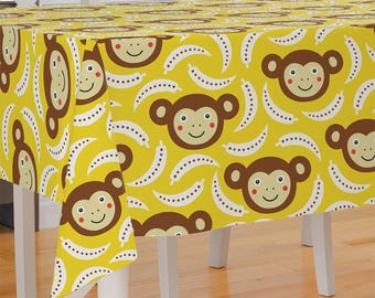 Baby Monkey And Banana Design Premium Fabric Tablecloth Dining Tablecloth Patio Tablecloth Runner Housewarming Gift Home Decoration