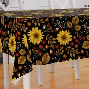 Autumn Sunflower Theme Premium Fabric Tablecloth Dining Tablecloth Patio Tablecloth Runner Housewarming Gift Home Decoration