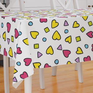 Kiddy Hearts And Squares Design Premium Fabric Tablecloth Dining Tablecloth Patio Tablecloth Runner Housewarming Gift Home Decoration