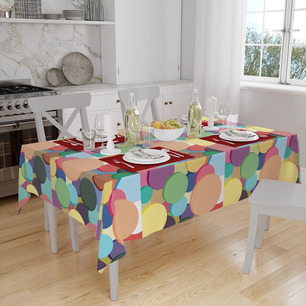 Colored Tablecloth Colorful Circles Design Premium Fabric Tablecloth Dining Tablecloth ...