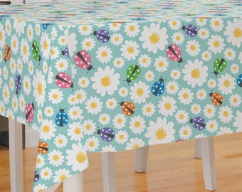 Ladybug And Daisies Design Premium Fabric Tablecloth Dining Tablecloth Patio Tablecloth Runner Housewarming Gift Home Decoration