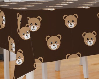 Cute Teddy Bear Face Design Premium Fabric Tablecloth Dining Tablecloth Patio Tablecloth Runner Housewarming Gift Home Decoration