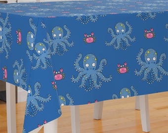 Cartoon Octopus And Crab Theme Design Premium Fabric Tablecloth Dining Tablecloth Patio Tablecloth Runner Housewarming Gift Home Decoration