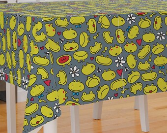 Funny Frog Faces Theme Design Premium Fabric Tablecloth Dining Tablecloth Patio Tablecloth Runner Housewarming Gift Home Decoration