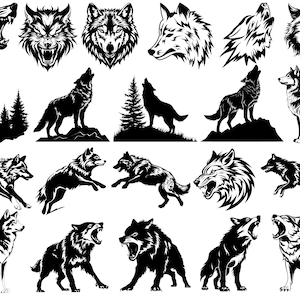 Ultimate Wolf Svg Bundle , Howling wolf Clipart , Wild animal svg , Forest Animals Silhouette Svg , Instant Download , Cricut Wolf
