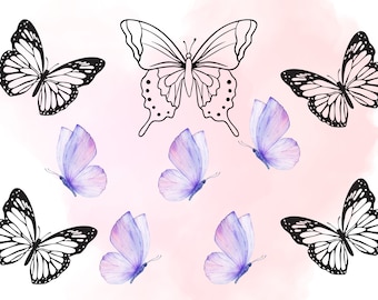 Butterfly SVG Bundle, Butterfly Clipart, Butterfly PNG, Cut File for Cricut, Silhouette, Logo, Sublimation, Black Outline
