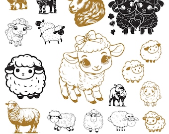 Paquete de Svg de ovejas, clipart de cara de oveja para Cricut, silueta de animal de granja, vector de oveja, calcomanía de oveja, lindo archivo de corte de oveja.