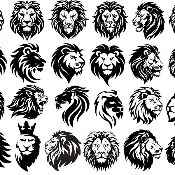 Lion Head SVG Bundle , Cute Lion Face Head Clipart Bundle ,Lion Head Silhouettes, Instant Download , Lion Cut File , Roaring Lion Head Svg