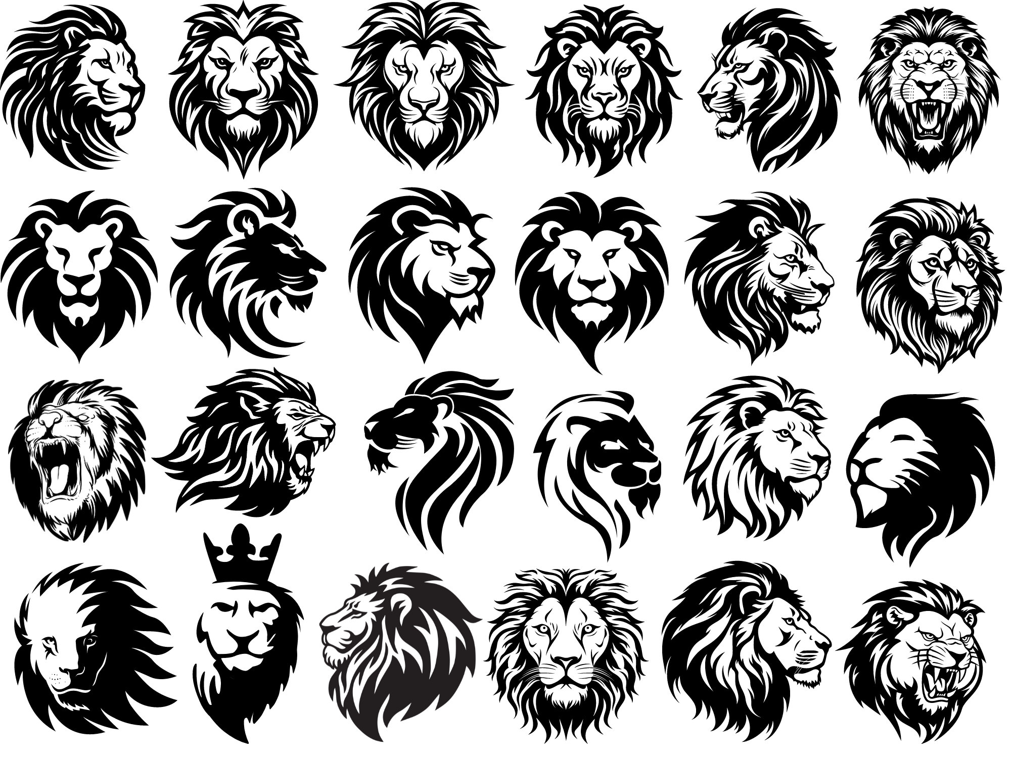 Lion Head SVG Bundle , Cute Lion Face Head Clipart Bundle ,Lion Head Silhouettes, Instant Download , Lion Cut File , Roaring Lion Head Svg
