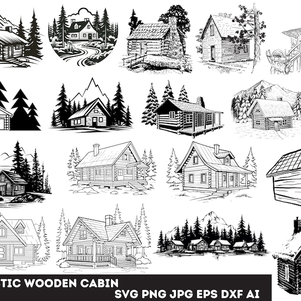 Rustic Wooden Cabin SVG Bundle, Instant Digital Download , Best And High Quality Clipart Bundle ,Commercial Use