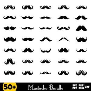 Mustaches Svg Bundle, Mustaches Clipart For Cricut, Curly Mustache Silhouette, Mustaches Decal, Mustaches Cut Files, Mustache Vector.