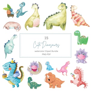 Dinosaurs watercolor clipart, cute dino clip art, neutral dinosaur PNG and PDF, nursery decor, Watercolor Clipart, Cute Dinosaurs Clipart.