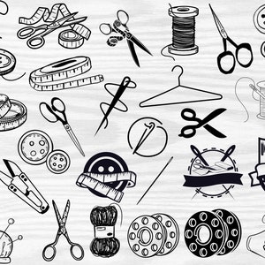 Skräddarverktyg Svg-paket, verktyg Clipart-paket, direktnedladdningar, Cricut för filer, symaskin Png, skräddarverktygssilhuett, digitala filer