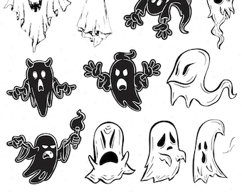 Pacchetto SVG di fantasmi carini, clipart di fantasmi, contorno di fantasmi SVG, fantasma minimalista SVG, Halloween SVG, fantasma a strati, stagione spettrale SVG, Boo SVG