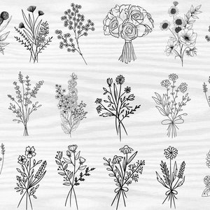 Schönes Blumenstrauß-Svg-Bundle, Blumenstrauß-Clipart-Bundle, Strauß svg, Wildblumen svg, Feldpflanze, Hochzeitssvg, minimalistisches svg