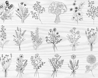 Beautiful Floral Bouquet Svg Bundle, Flower Bouquet Clipart Bundle, Bouquet Svg, Wildflowers svg, Field plant, Wedding svg, Minimalist Svg