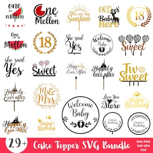 Cake Topper SVG Bundle, Happy Birthday SVG, Baby Shower Svg, Cake Decorations SVG, Circle frame Svg,Wedding Cake Topper Svg,Instant Download