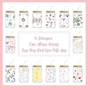 Glass can SVG bundle, Coffee glass wrap svg, 16 oz can svg, Libbey can svg, Can Svg Png Full Wrap, 16oz Libbey Can Wrap.