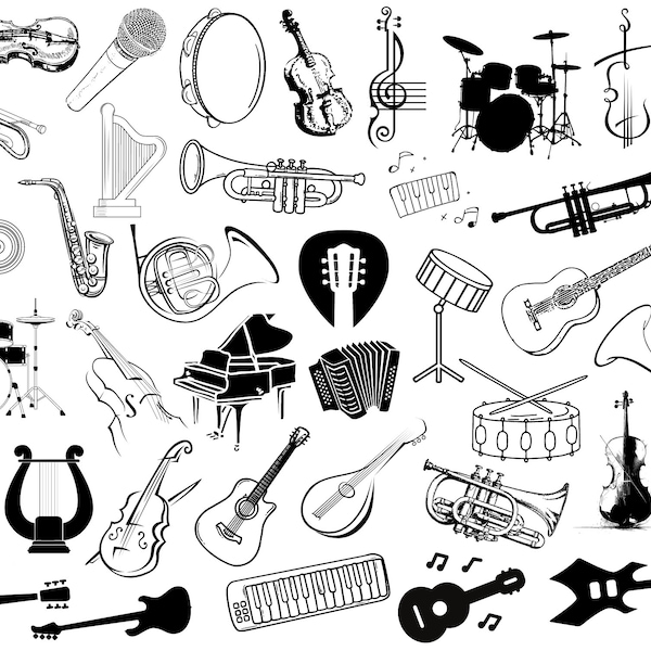 Musical Instrument Svg Bundle, Musical instruments Clipart, Music Instrument vector ,Music Instrument Png, Piano Clipart , Guitar Svg