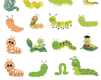 Caterpillar SVG Bundle, Happy Caterpiller Svg,  Unique Vector Files for Cricut and Silhouette, Caterpillar Clipart, Caterpillar Designs
