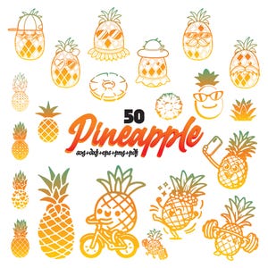 Pineapple Svg Bundle, Pineapple Clipart For Cricut, Fruit Silhouette, Pineapple Face Decal, Pineapple Vector, Pineapple Cut Files.