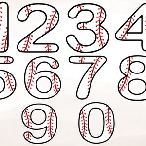 Baseball Numbers, Baseball svg, Baseball Stitch, Baseball font svg, Baseball Themed Numbers, Numbers that look like baseballs