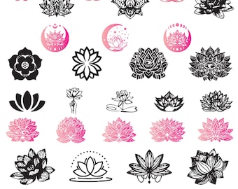 Pacote Lotus Svg, clipart de flor de lótus para Cricut, silhueta de lótus, vetor de lótus, arquivos de corte de flor de lótus, decalque de lótus.