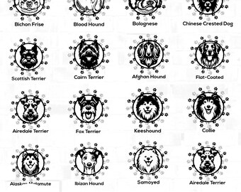 Dog Heads SVG Bundle, Dog Breeds Collection, Dog Clipart for Cricut, Laser Cut, High Quality Silhouette Graphics, Digital Download, Png